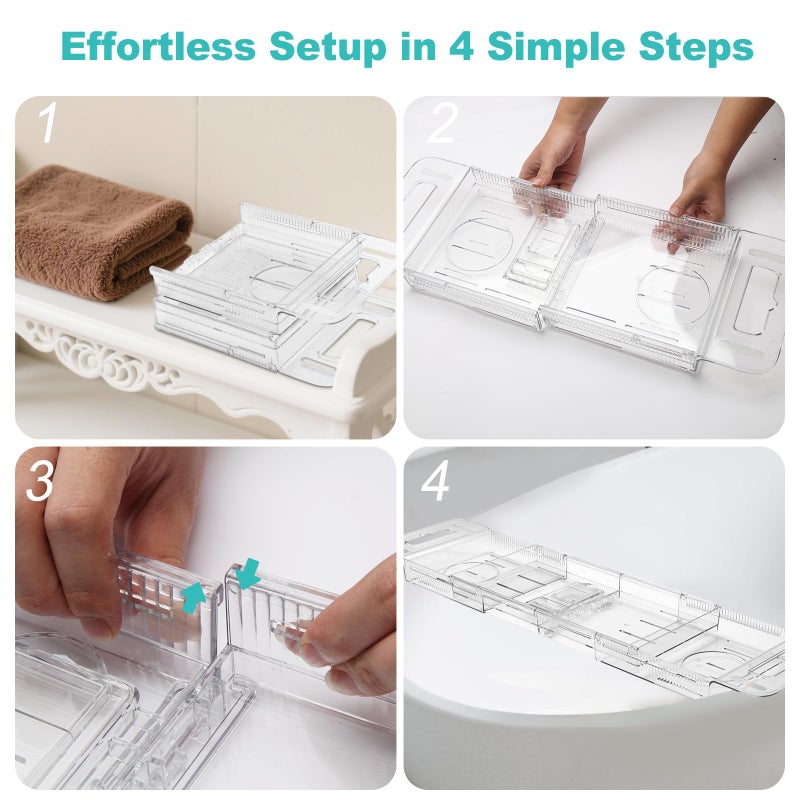 COKIHOM Expandable Bathtub Tray Caddy for Bath Relaxing  Transparent Bath Accessories Bath Table Tub Tray for Women  Adjusts from 22 to 31 Inches  Ideal for Housewarming  Anniversary or Wedding Gifts New Home - Image 4